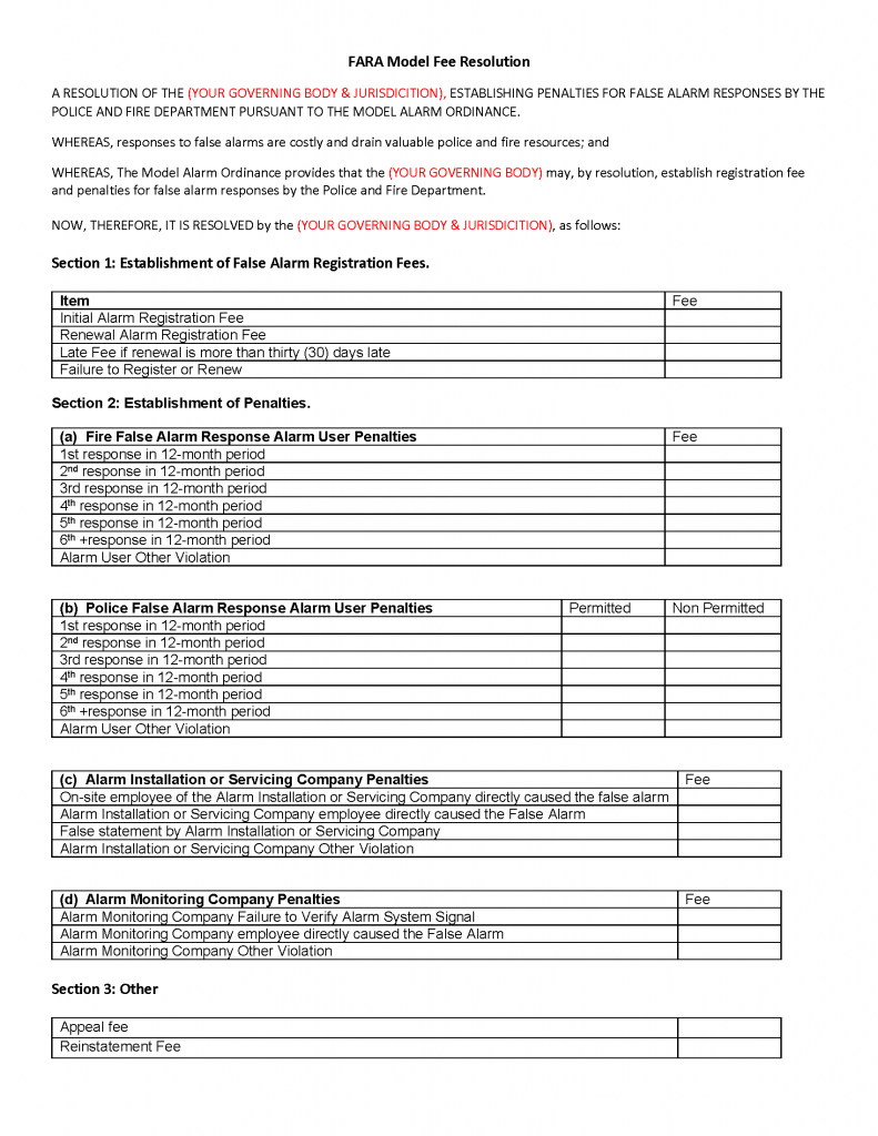 FARA Model Fee Resolution | FARA